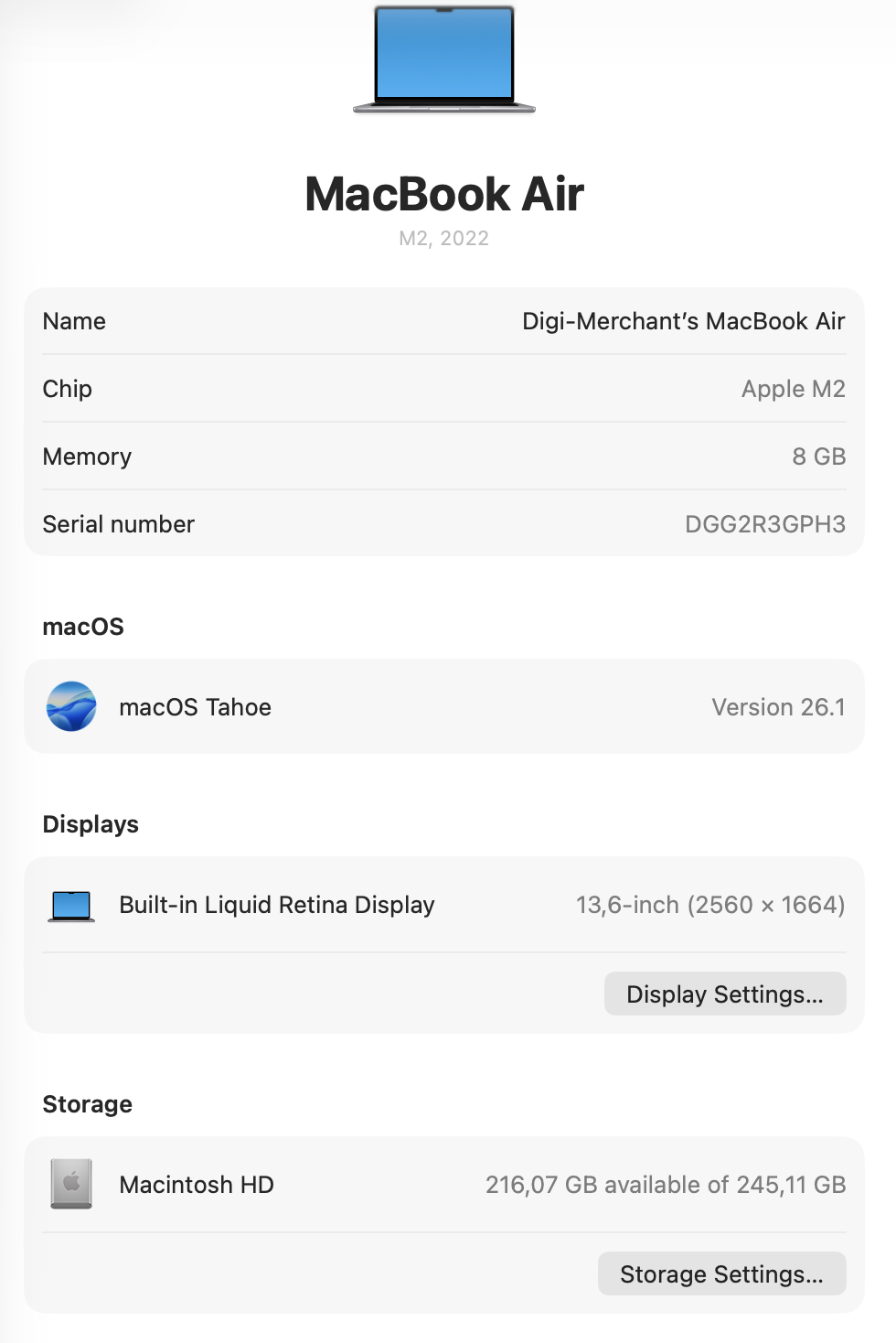 MacBook Air 13-inch | M2 Chip | 256GB - Space Grey (Pre-owned | B-Grade)