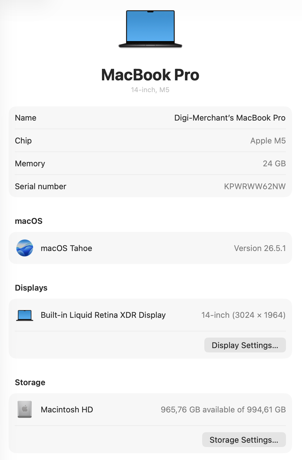MacBook Pro 14-inch With M5 Chip 1TB | 24GB - Space Black (Pre-owned |A-Grade)