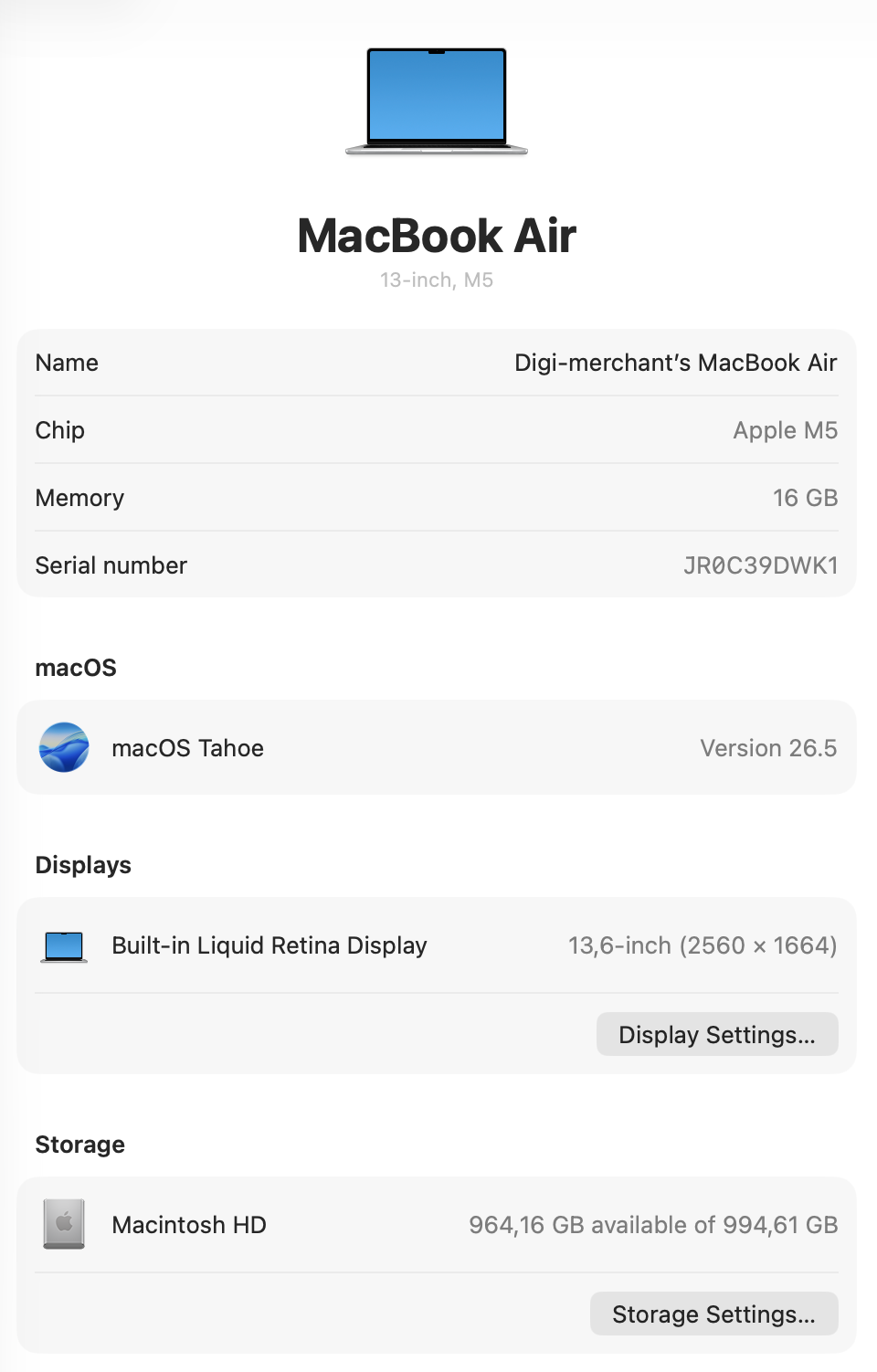MacBook Air 13-inch | M4 Chip | 1TB | 16GB- Silver (Pre-owned | A-Grade Pristine)