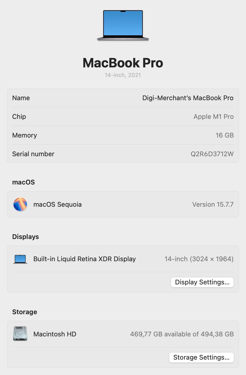MacBook Pro 14-inch With M1 Pro Chip 512GB | 16GB - Space Grey (Pre-owned | C-Grade)
