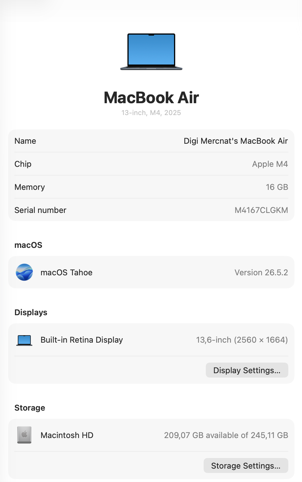 MacBook Air 13-inch | M4 Chip | 256GB | 16GB - Midnight (Pre-owned | A-Grade)