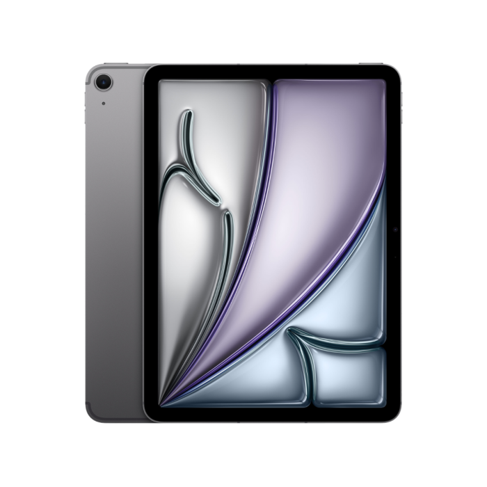 iPad Air 11-inch with Apple M4 Chip in Space Grey, showing the front screen and back of the device.