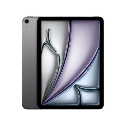iPad Air 11-inch with Apple M4 Chip in Space Grey, showing the front screen and back of the device.