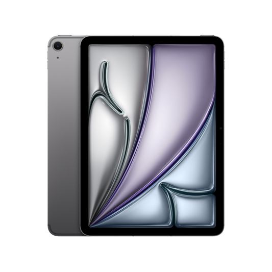 iPad Air 11-inch with Apple M4 Chip in Space Grey, showing the front screen and back of the device.
