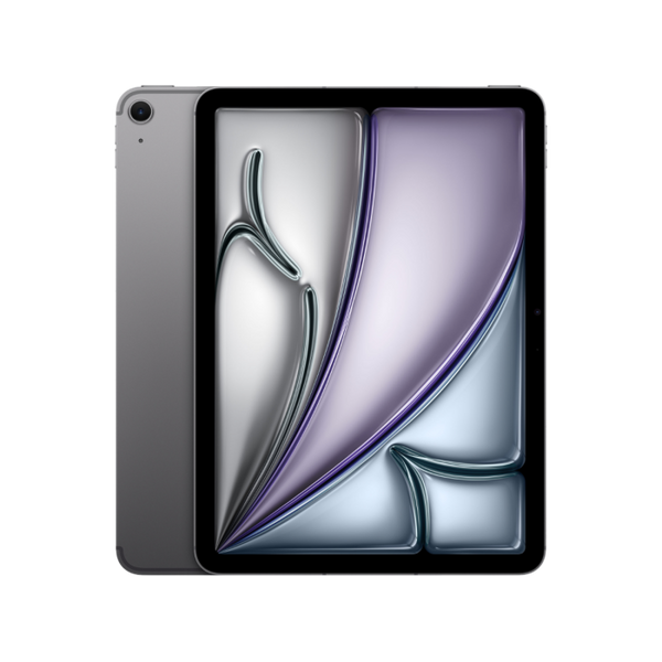 iPad Air 11-inch with Apple M4 Chip in Space Grey, showing the front screen and back of the device.