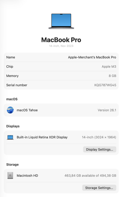 MacBook Pro 14-inch With M3 Chip 512GB - Space Grey (Pre-owned | B-Grade)