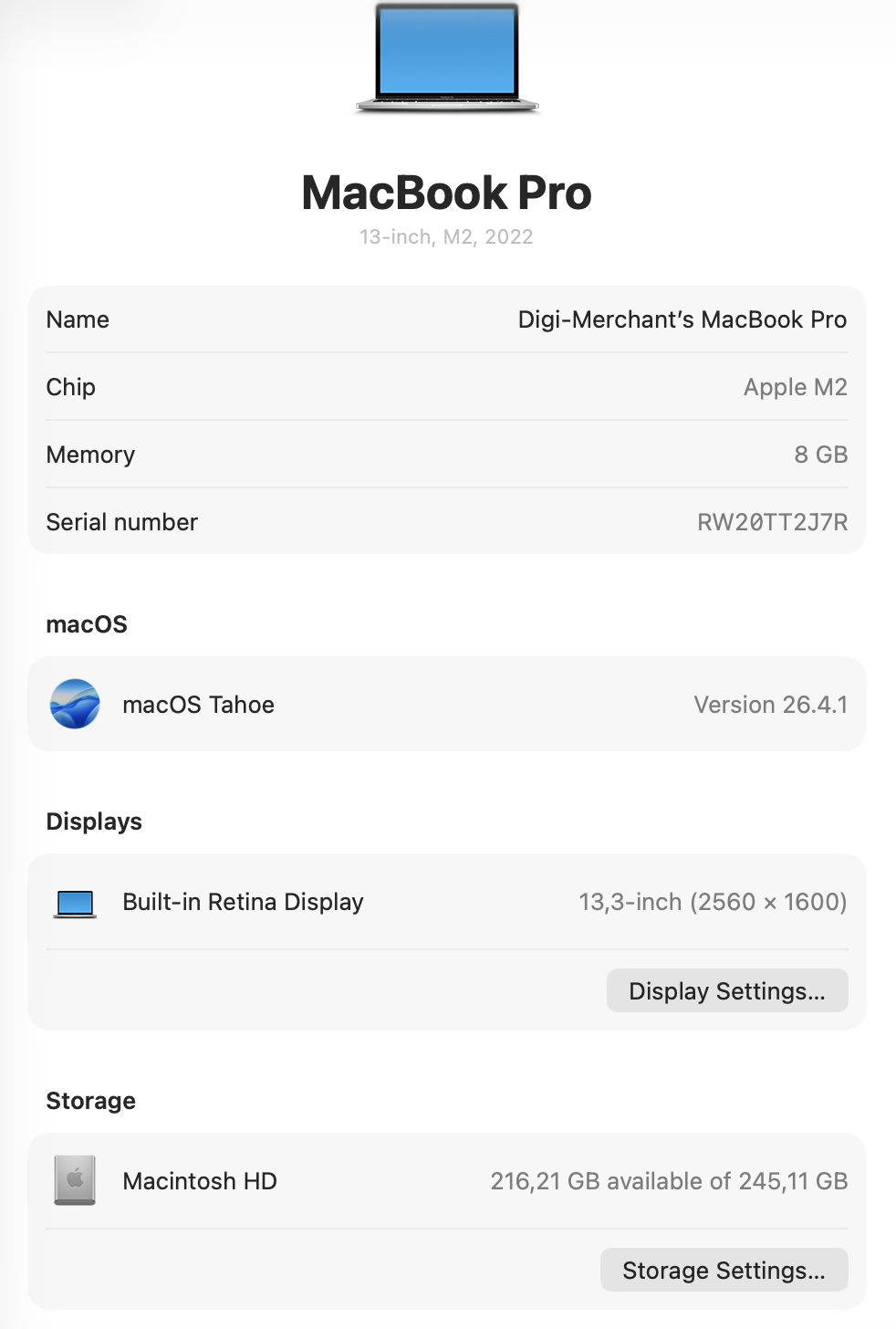 MacBook Pro 13-inch | M2 Chip | 256GB - Silver (Pre-owned | B-Grade)