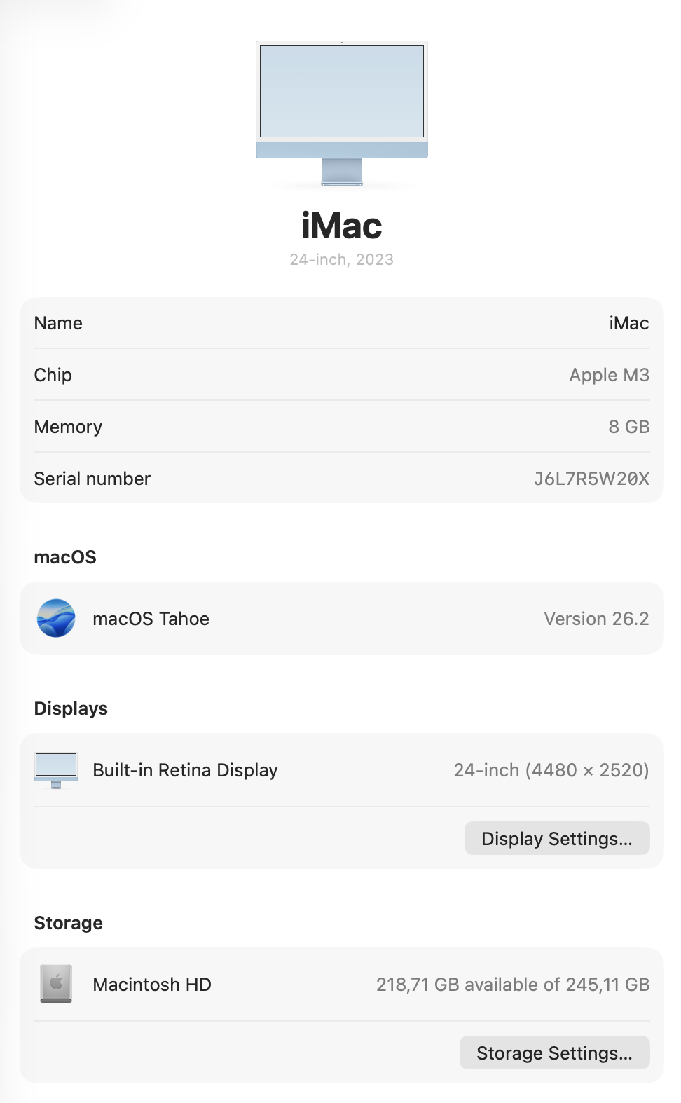 iMac 24-inch M3 Chip | 8-Core CPU, 10-Core GPU | 256GB - Blue (Pre-owned)