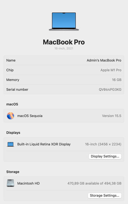 MacBook M1 Pro 16-inch 512GB | 16GB - Space Grey (Pre-owned)