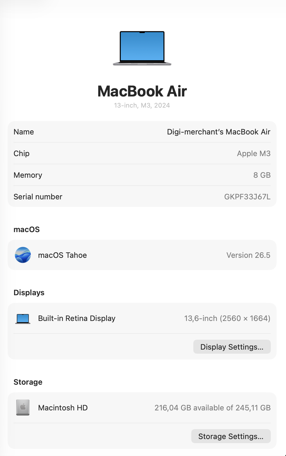 MacBook Air 13-inch | M3 Chip | 256GB | 8GB - Space Grey (Pre-owned | B-Grade)