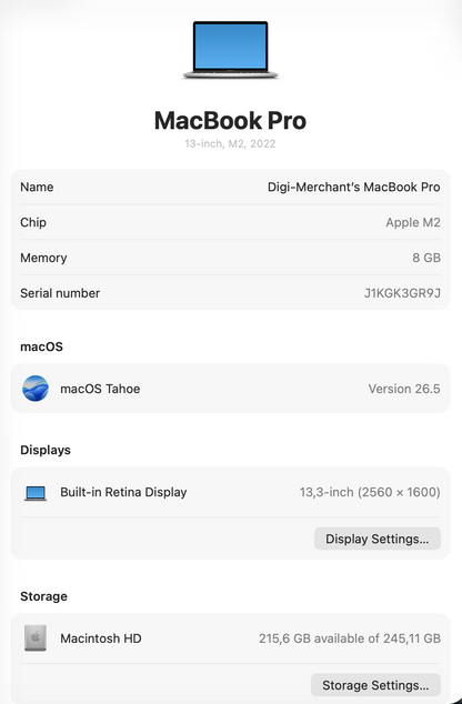 MacBook Pro 13-inch | M2 Chip | 256GB - Silver (Pre-owned | A-Grade)