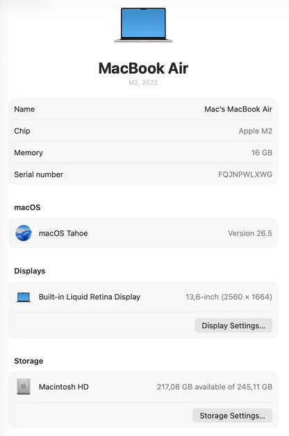 MacBook Air 13-inch | M2 Chip | 256GB | 16GB - Starlight (Pre-owned | B-Grade)