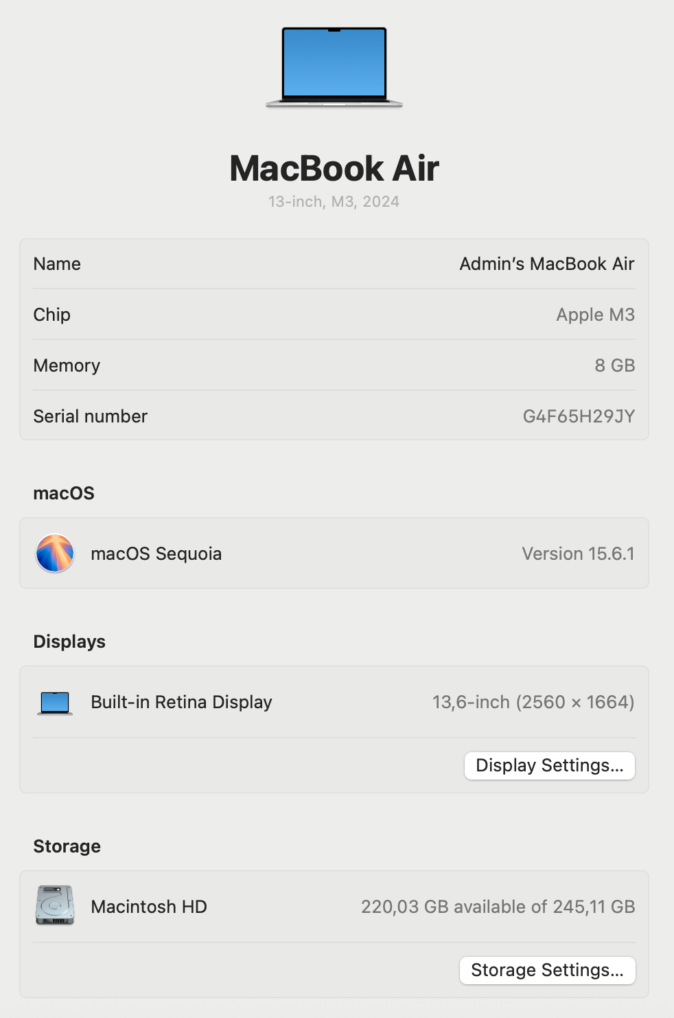 MacBook Air 13-inch | M3 Chip | 256GB | 8GB - Silver (Pre-owned | B-Grade)