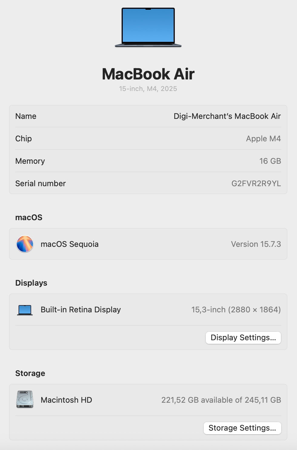MacBook Air 15-inch | M4 Chip | 256GB | 16GB - Midnight (Pre-owned |B-Grade)
