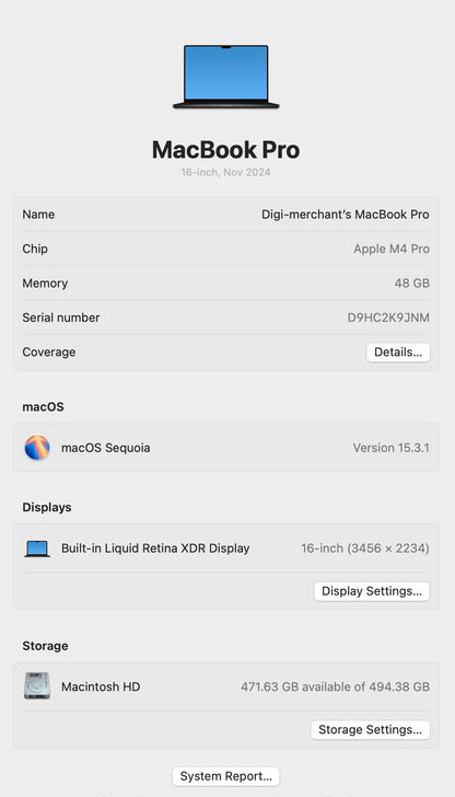 MacBook Pro 16-inch With M4 Pro Chip 512GB | 48GB - Space Black (Pre-owned | A-Grade)