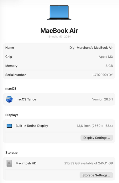 MacBook Air 13-inch | M3 Chip | 256GB | 8GB - Midnight (Pre-owned | A-Grade)
