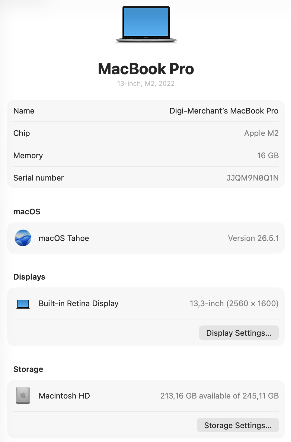 MacBook Pro 13-inch | M2 Chip | 16GB | 256GB - Space Grey (Pre-owned | B-Grade)