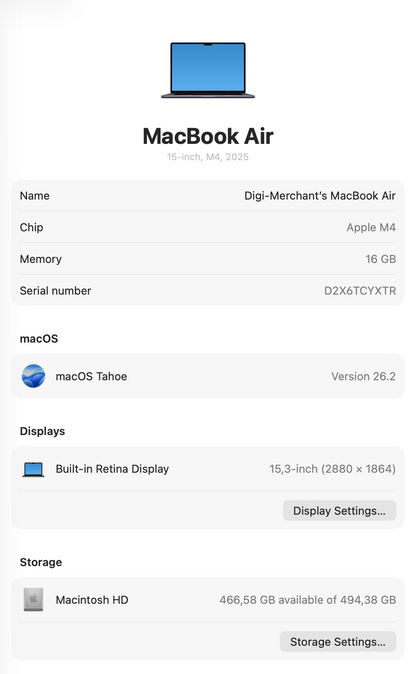 MacBook Air 15-inch | M4 Chip | 512GB | 16GB - Midnight (Pre-owned | A-Grade Pristine)