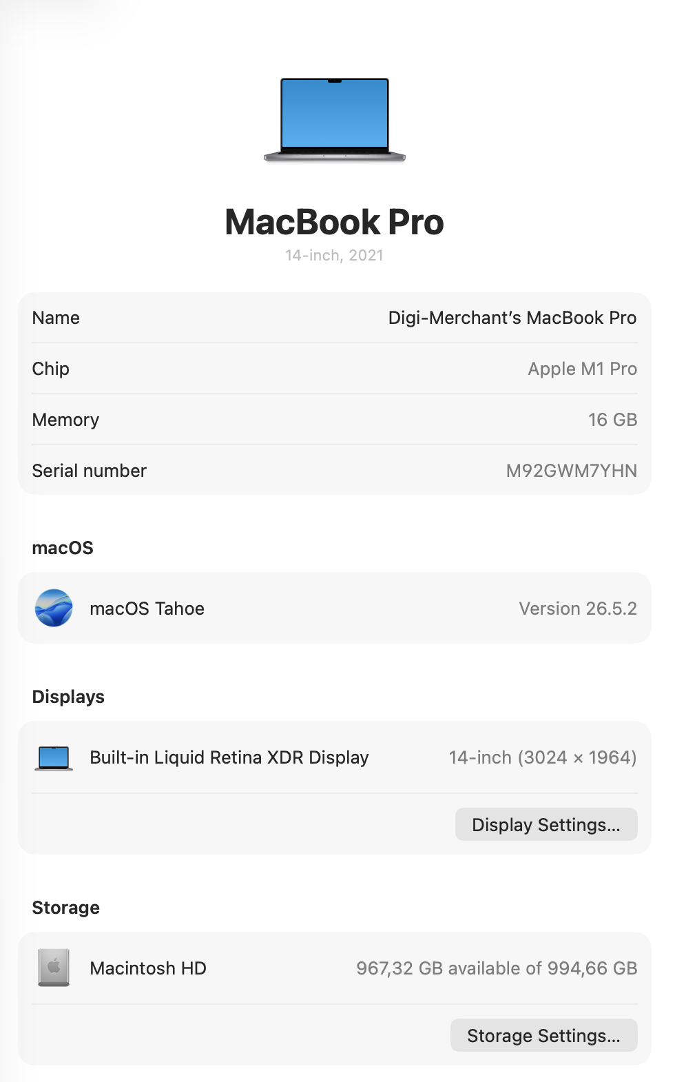 MacBook Pro 14-inch With M1 Pro Chip | 1TB | 16GB - Space Grey (Pre-owned | B-Grade)