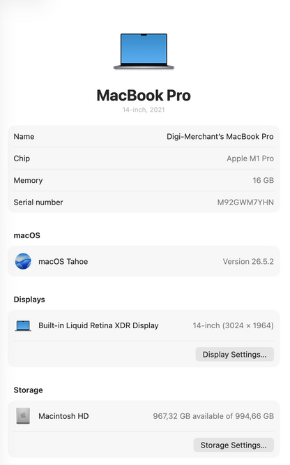 MacBook Pro 14-inch With M1 Pro Chip | 1TB | 16GB - Space Grey (Pre-owned | B-Grade)