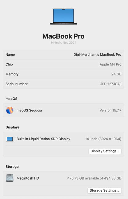 MacBook Pro 14-inch With M4 Pro Chip 512GB | 24GB - Space Black (Pre-owned | A-Grade Pristine)