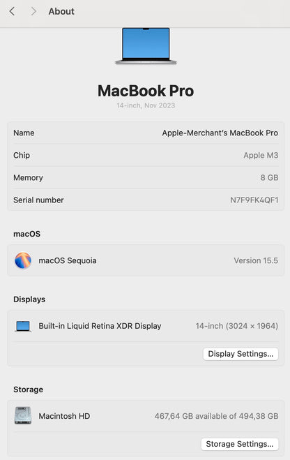 MacBook Pro 14-inch With M3 Chip 512GB - Silver (Pre-owned | B-Grade)