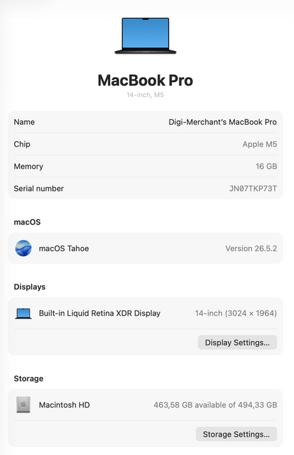 Apple MacBook Pro 14-inch With M5 Chip 512GB | 16GB - Space Black (Pre-owned |B-Grade)