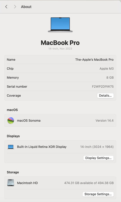 MacBook Pro 14-inch With M3 Chip 512GB - Silver (Pre-owned | B-Grade)