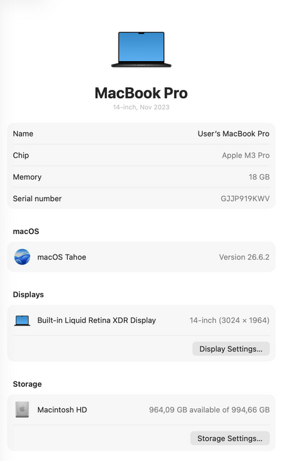 MacBook Pro 14-inch With M3 Pro Chip 512GB | 18GB  - Space Black (Pre-owned | B-Grade)