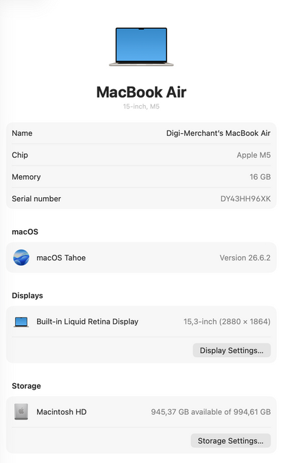 MacBook Air 15-inch | M5 Chip | 1TB | 16GB- Starlight (Pre-owned | A-Grade)