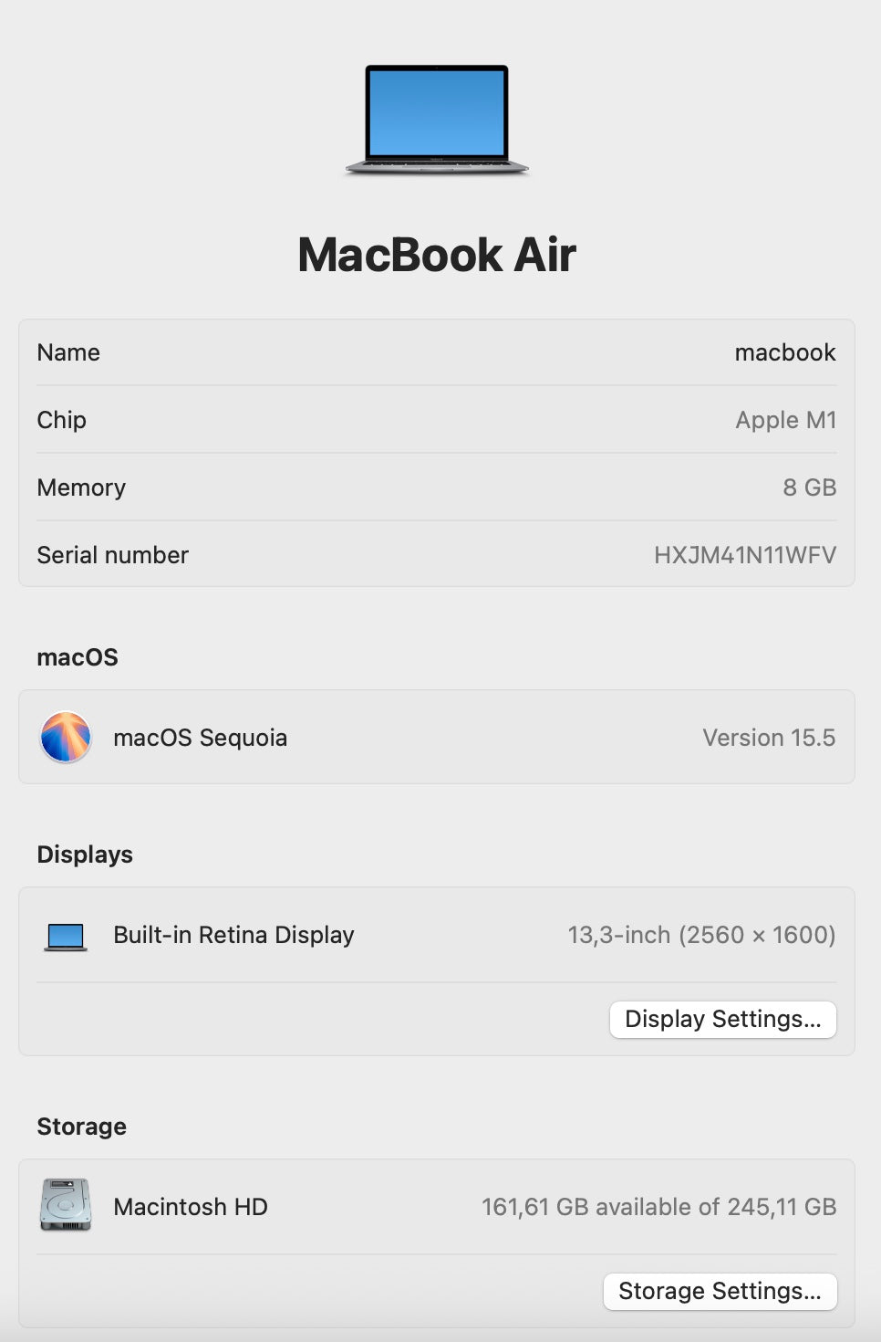 MacBook Air M1 - 256GB - Space Grey (Pre-owned |B-Grade)