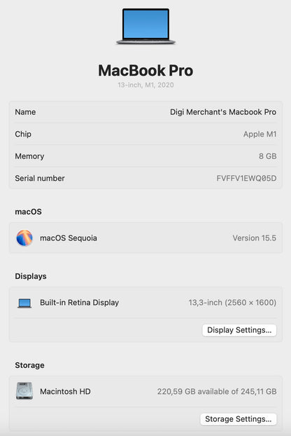 MacBook Pro M1 256GB - Space Grey (Pre-owned | A-Grade)