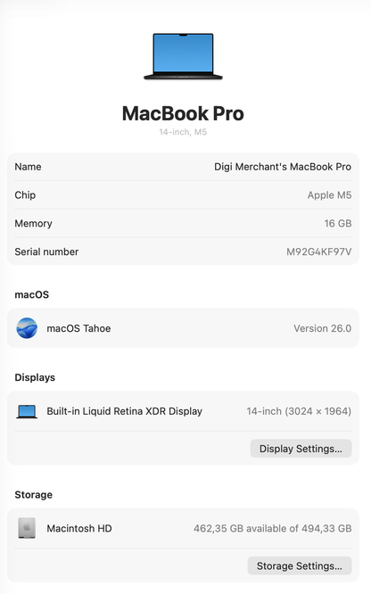 Apple MacBook Pro 14-inch With M5 Chip 512GB | 16GB - Space Black (Pre-owned |A-Grade)