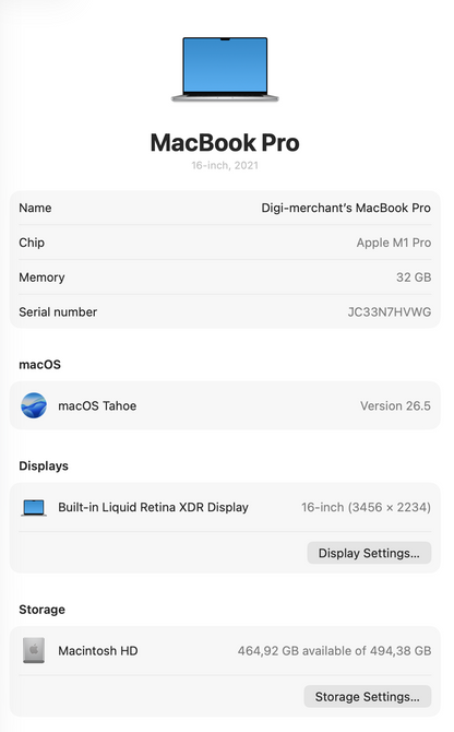 MacBook Pro 16-inch With M1 Pro Chip 512GB | 32GB - Silver  (Pre-owned | A-Grade)