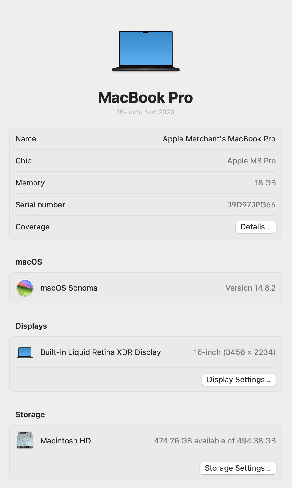 MacBook Pro 16-inch With M3 Pro Chip | 512GB | 18GB - Space Black (Pre-owned | A-Grade)
