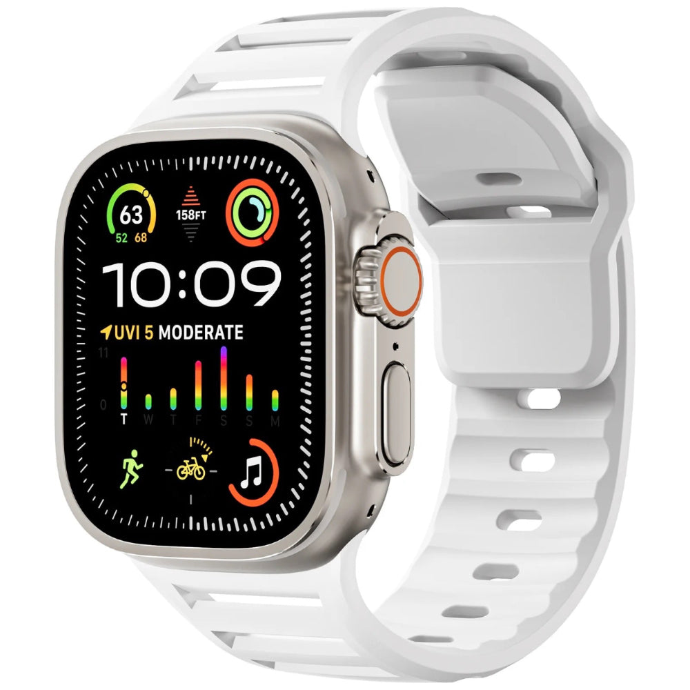 Smartwatch with a white band on a white background